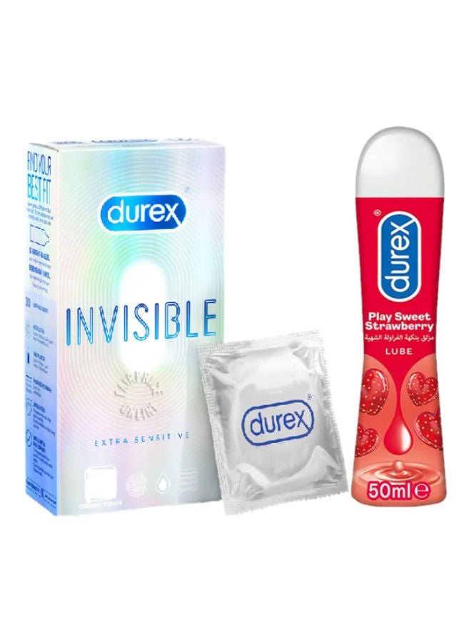 Invisible Extra Sensitive Condoms 12 and Durex Play Sweet Strawberry Lube 50ml