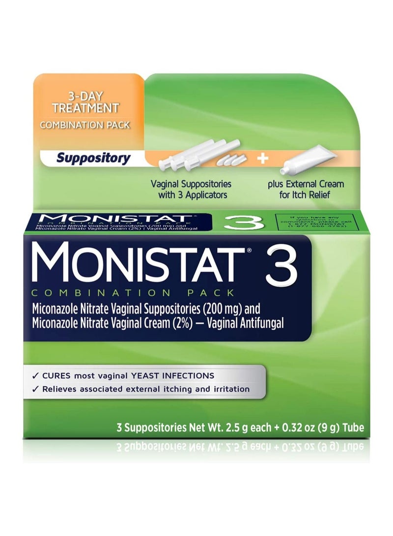 Monistat  3-Day Treatment Combination, 3 Suppositories x. 2.5 g + Itch Relief Cream Tube 9 g