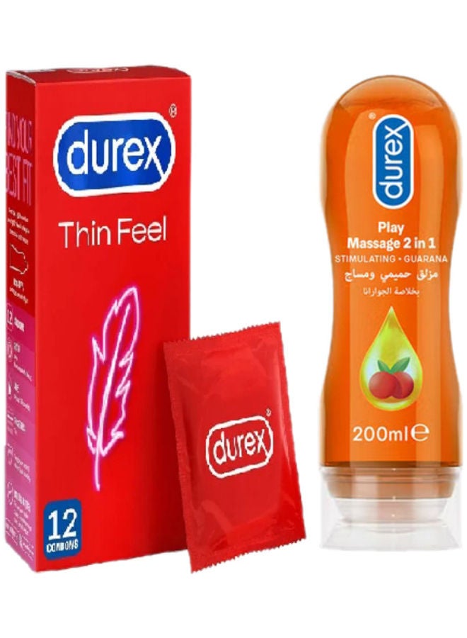 Thin Feel Condoms 12 and Durex 2 in1 Lube arousing Guarana - 200ml Gel