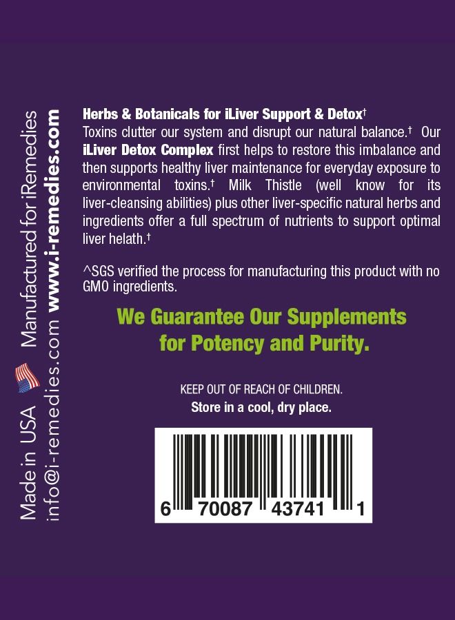 iRemedies iLiver Detox Complex – Liver Health Support with Milk Thistle, Dandelion, and Antioxidants – 60 Capsules