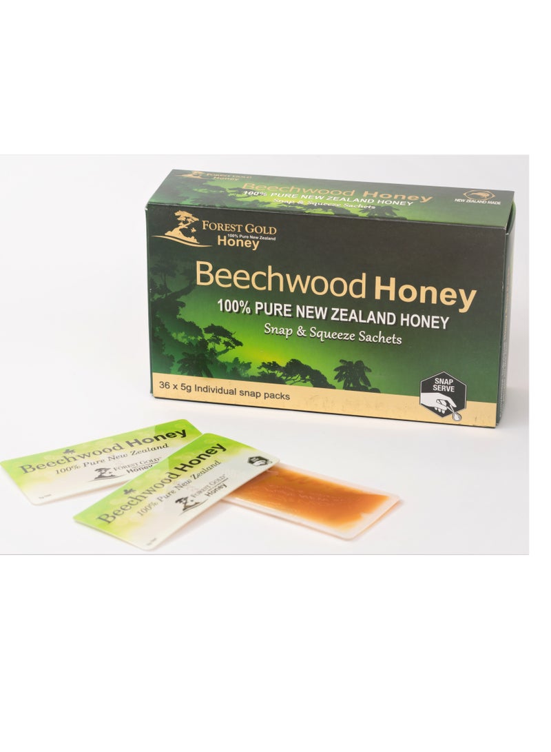 Forest Gold Beechwood Pure Raw NZ Honey Snap Packs 36 x 5gms