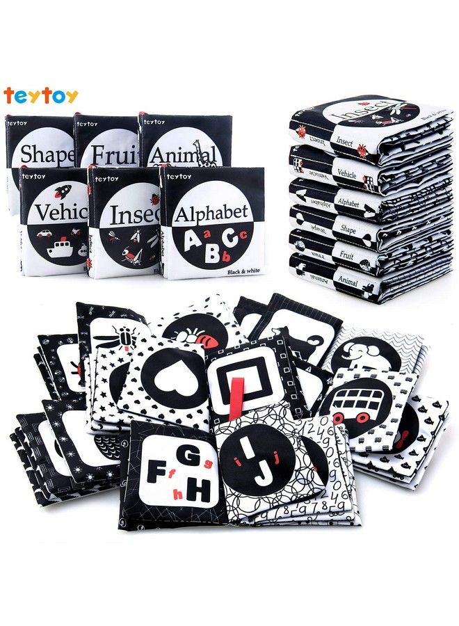 My First Soft Book, 6 Pcs Nontoxic Fabric Baby Cloth Activity Crinkle Soft Black And White Books For Infants Boys And Girls Early Educational Toys Perfect For Baby Shower