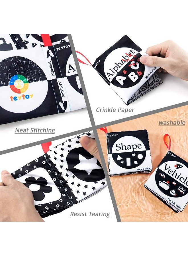 My First Soft Book, 6 Pcs Nontoxic Fabric Baby Cloth Activity Crinkle Soft Black And White Books For Infants Boys And Girls Early Educational Toys Perfect For Baby Shower