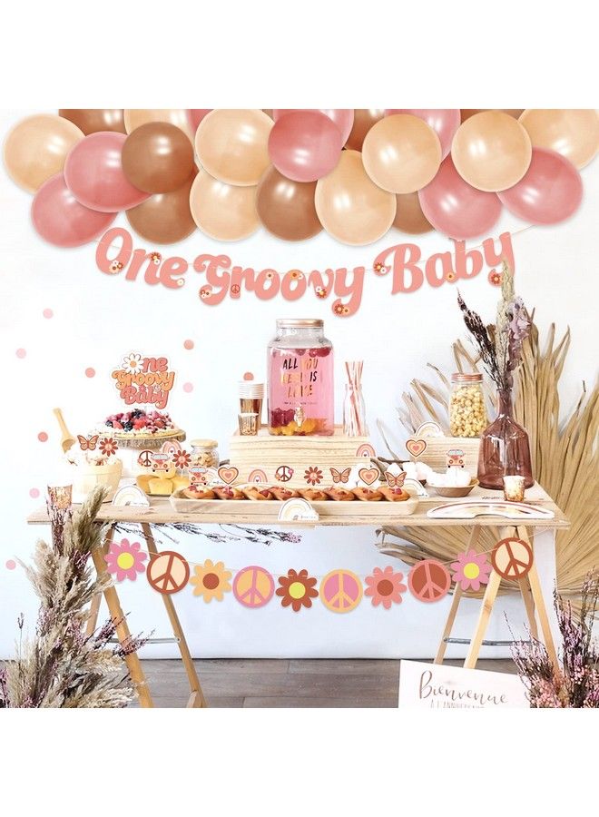 One Groovy Baby Birthday Hippie Party Decorations For Girls 1St Birthday Banner Cake Topper Boho Theme First Party Supples Favors Pink Brown Nude Ballons