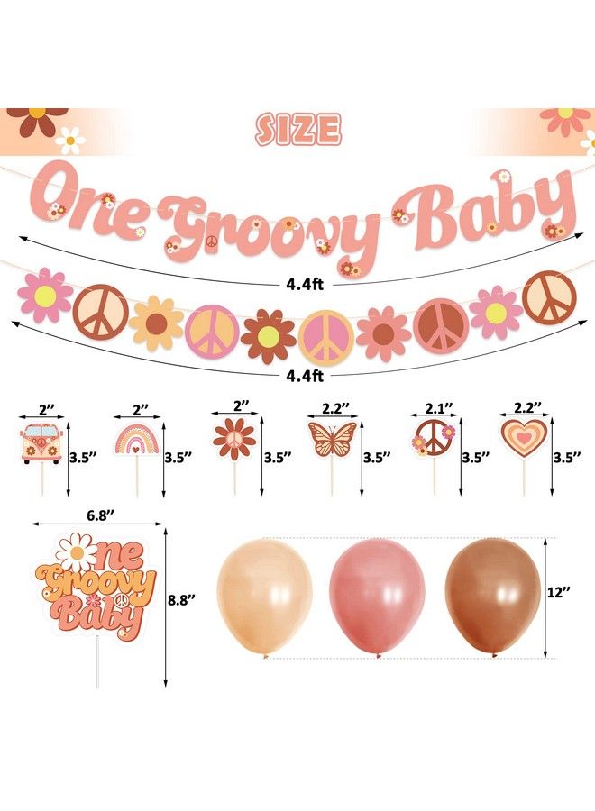 One Groovy Baby Birthday Hippie Party Decorations For Girls 1St Birthday Banner Cake Topper Boho Theme First Party Supples Favors Pink Brown Nude Ballons