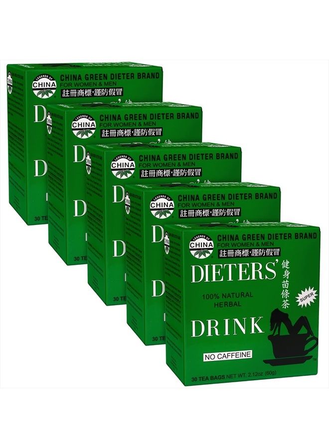 China Green Dieters Tea by Uncle Lee - Detox Tea with Senna Laxative, Constipation Relief for Adults, Supports A Healthy Weight, Caffeine-Free Herbal Tea Bags, 30 Count (Pack of 5)