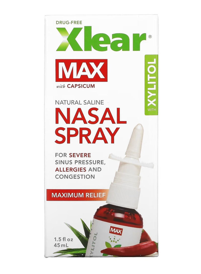 Max Natural Saline Nasal Spray with Xylitol Maximum Relief 45 Ml