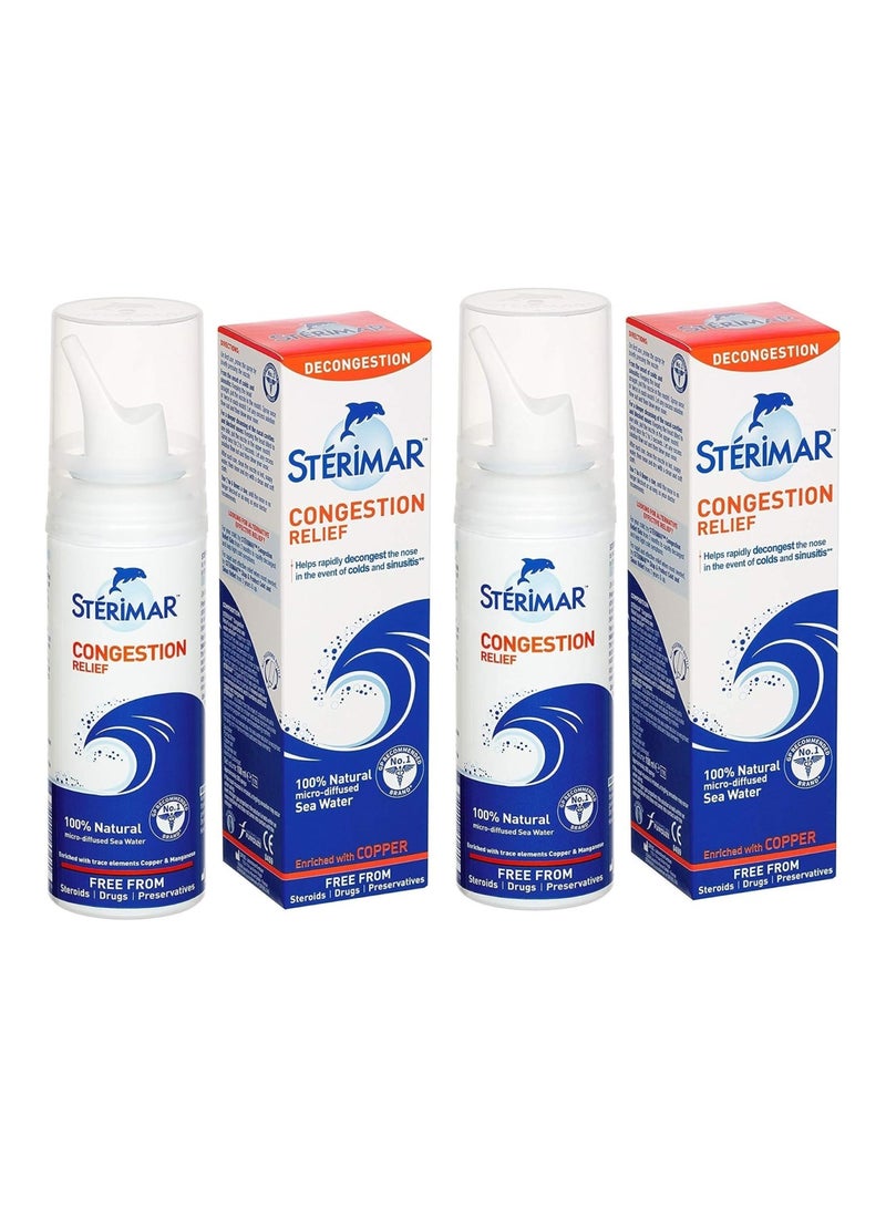 Nasal Spray - Congestion Relief - Natural Sea Water With Copper & Magnesium - 100Ml - Pack Of 2