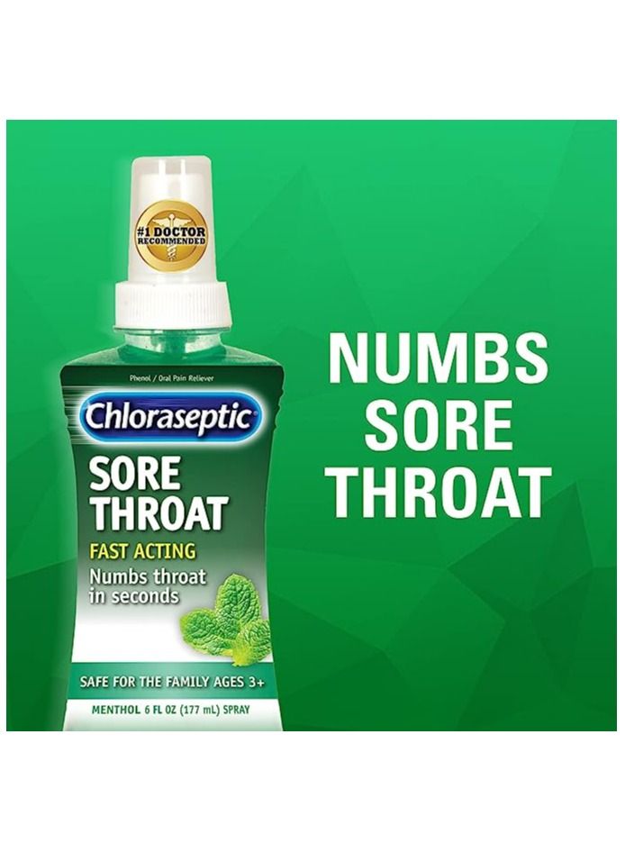 Chloraseptic Sore Throat Spray, Menthol, 6 fl oz, pack of 3