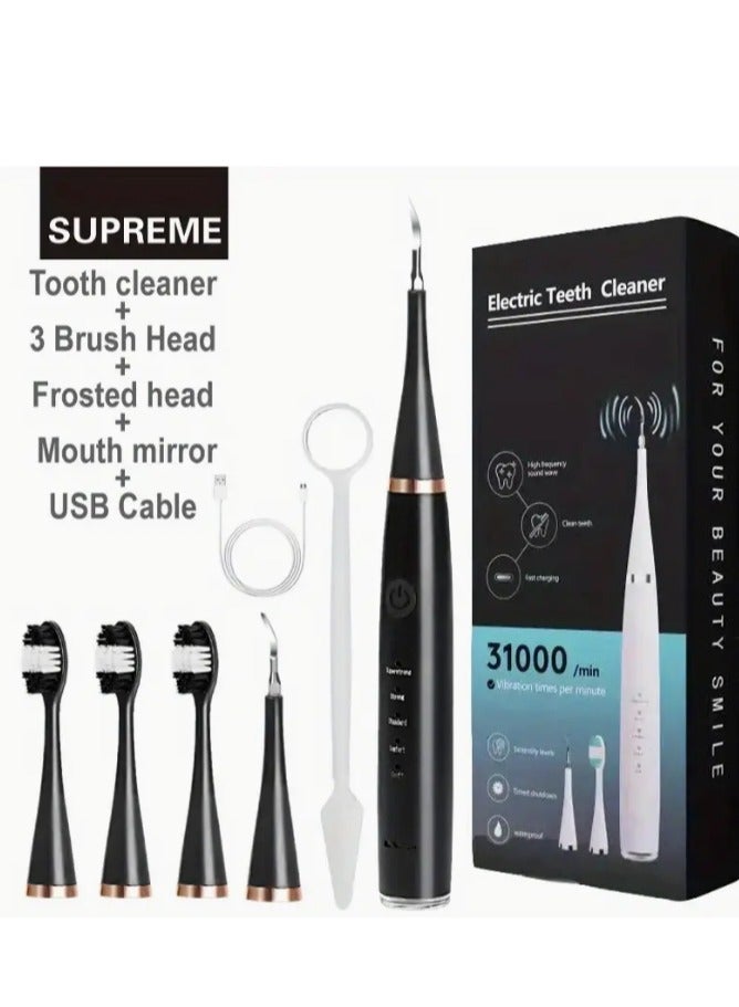 Electric Toothbrush Ultrasonic Tooth Cleaner Teeth Stains Plaque Remover 6 in 1 black