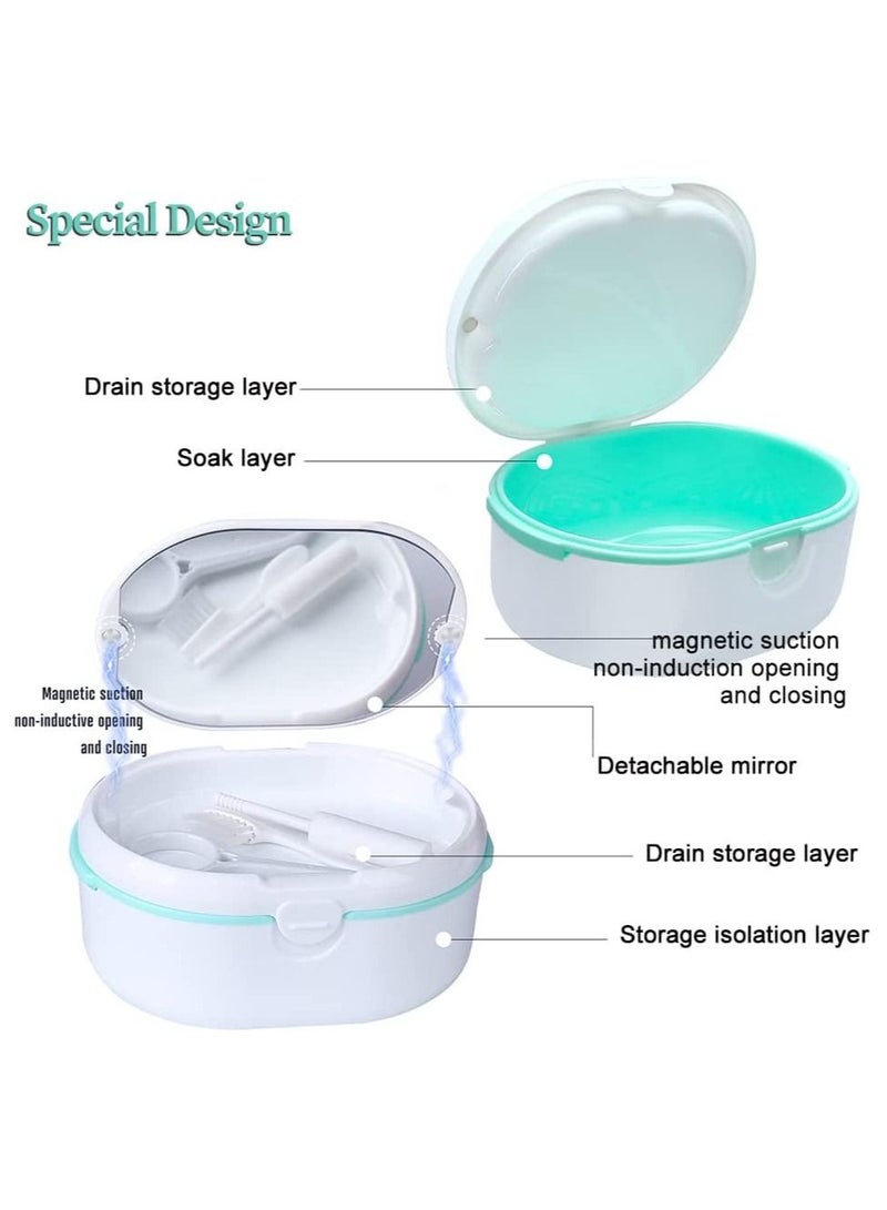 Dentures Cup Case SYOSI Denture Cups for Soaking Dentures for Cleaning Household Office Travel Denture Cup Denture Bath Box Double Layer Dry and Wet Separation Portable False Teeth Container