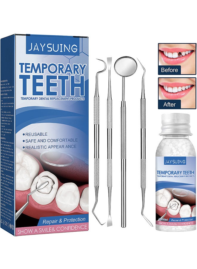 Temporary Teeth Repair Kit, Moldable Tooth Replacements, Cavity Filler For Teeth, Temp Tooth Beads With 4 Dental Tools, Repair Missing Or Broken Teeth, Snap On Instant And Confident Smile