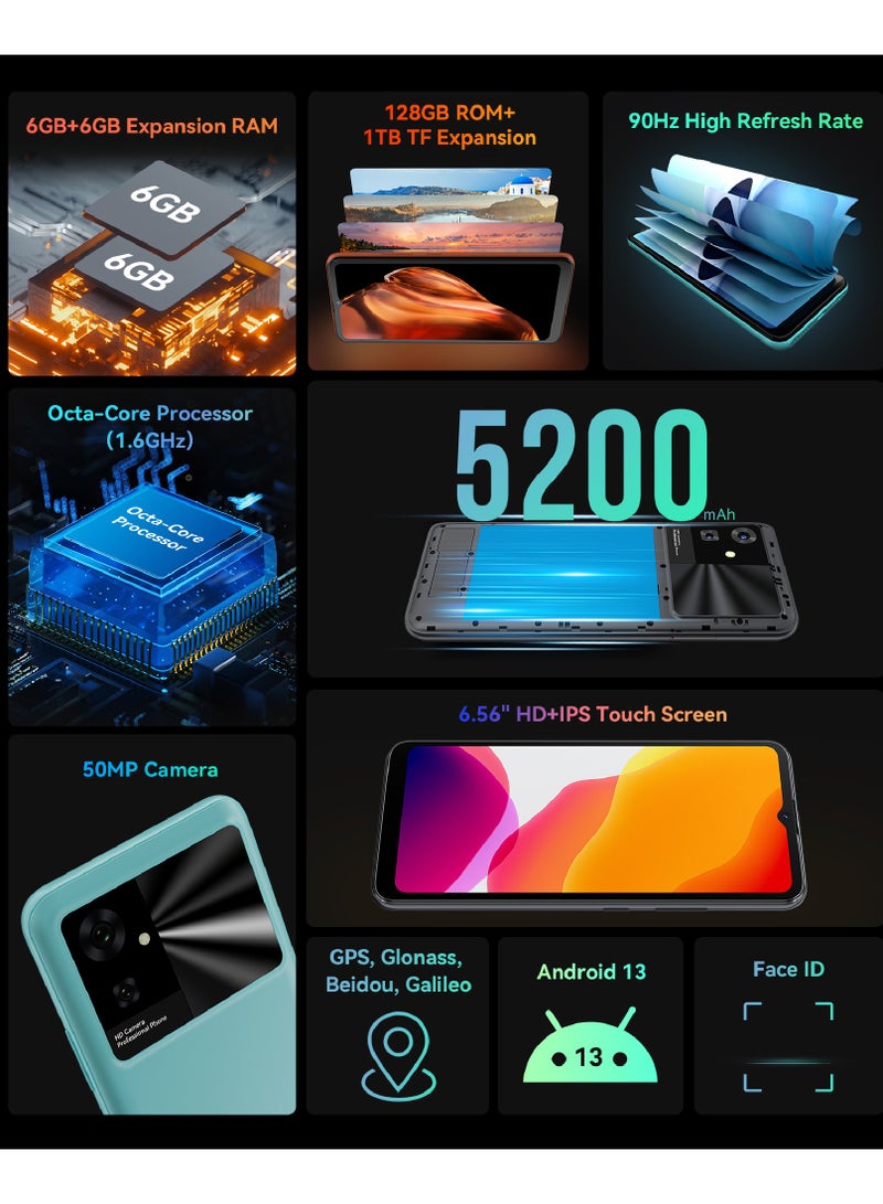 Note 21 Unlocked Cell Phone, Android 13 Smart Phone, 12GB RAM (6GB+6GB Extended), 128GB ROM, 5200mAh Battery 6.56