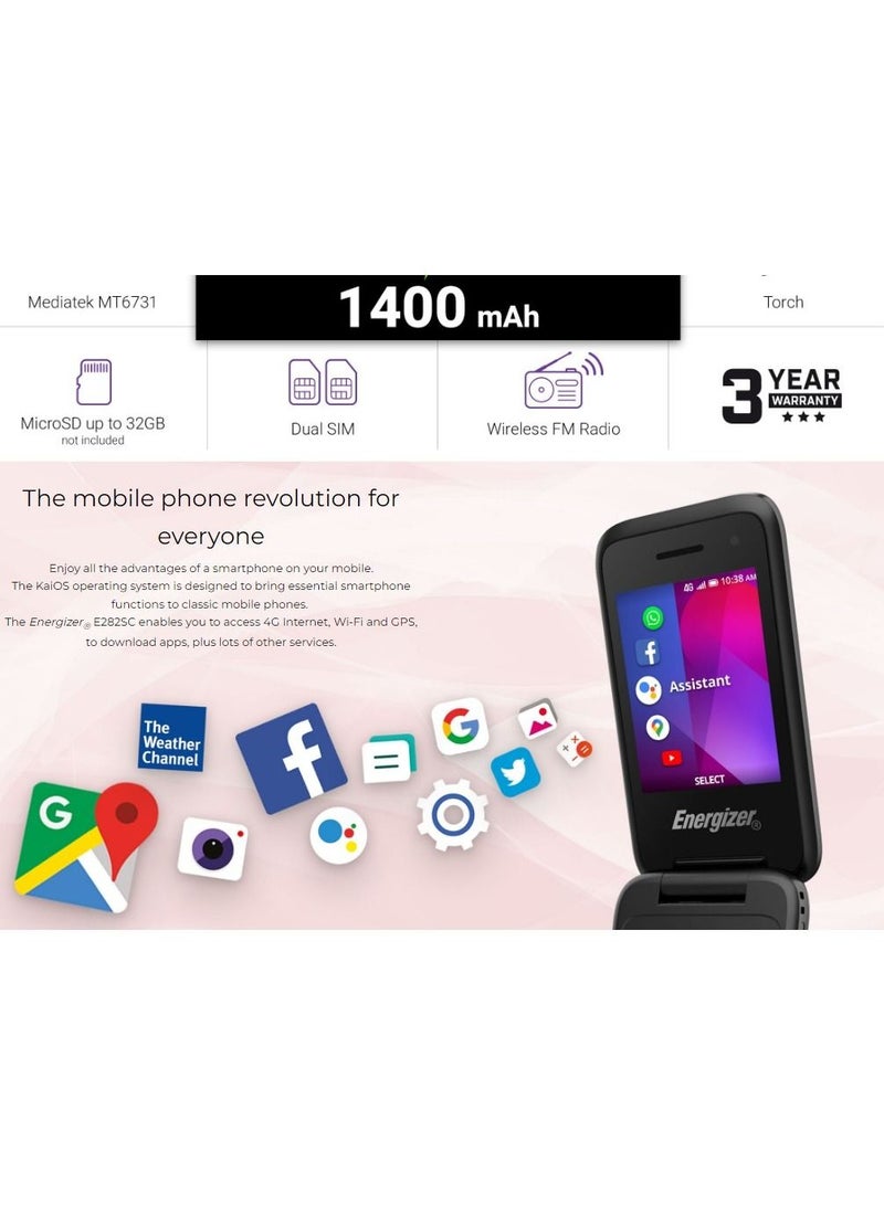 E282SC Flip Dual SIM Feature Phone 4GB 512 MB 4G LTE Carbon Black