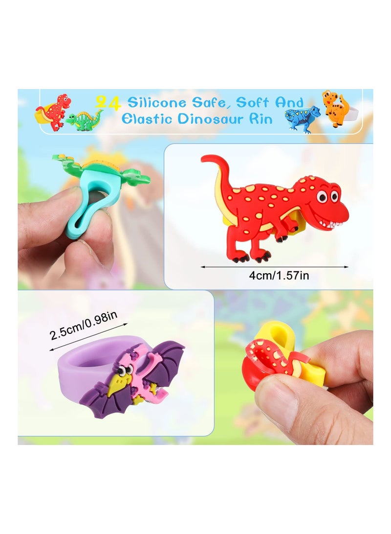 Dinosaur Rubber Rings, Toys Prizes Gift Carnivals Party Favors Cupcake Topper for Kids Boys Birthday Favor Supplies Goodie Bag Fillers (12 Pcs)