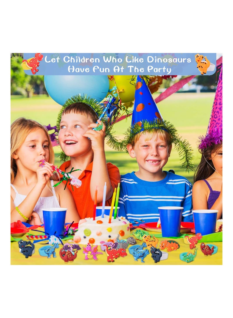 Dinosaur Rubber Rings, Toys Prizes Gift Carnivals Party Favors Cupcake Topper for Kids Boys Birthday Favor Supplies Goodie Bag Fillers (12 Pcs)
