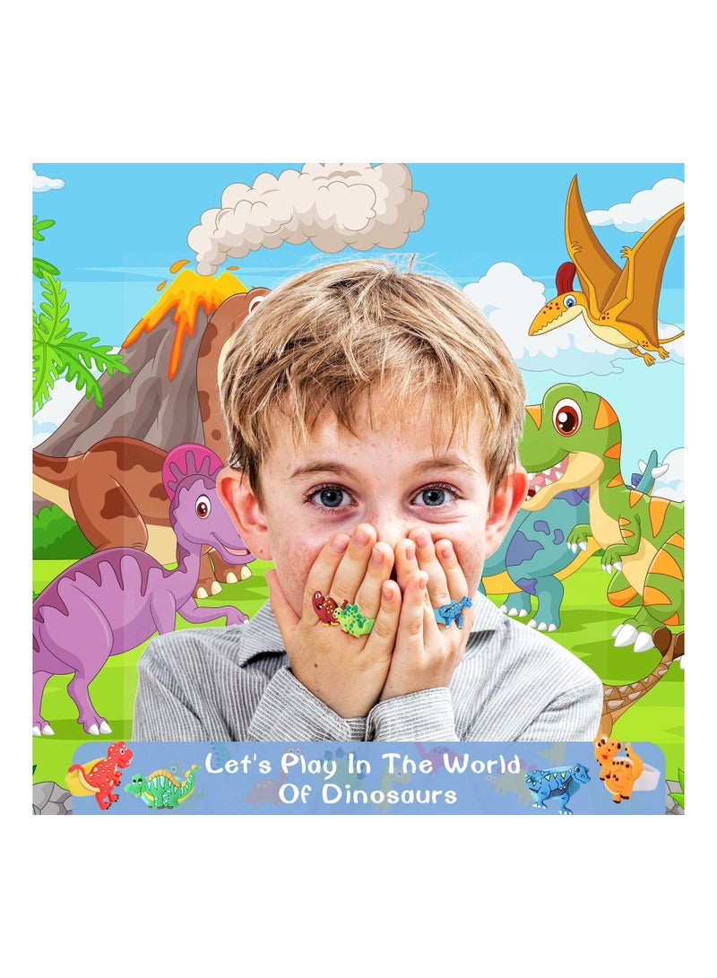 Dinosaur Rubber Rings, Toys Prizes Gift Carnivals Party Favors Cupcake Topper for Kids Boys Birthday Favor Supplies Goodie Bag Fillers (12 Pcs)