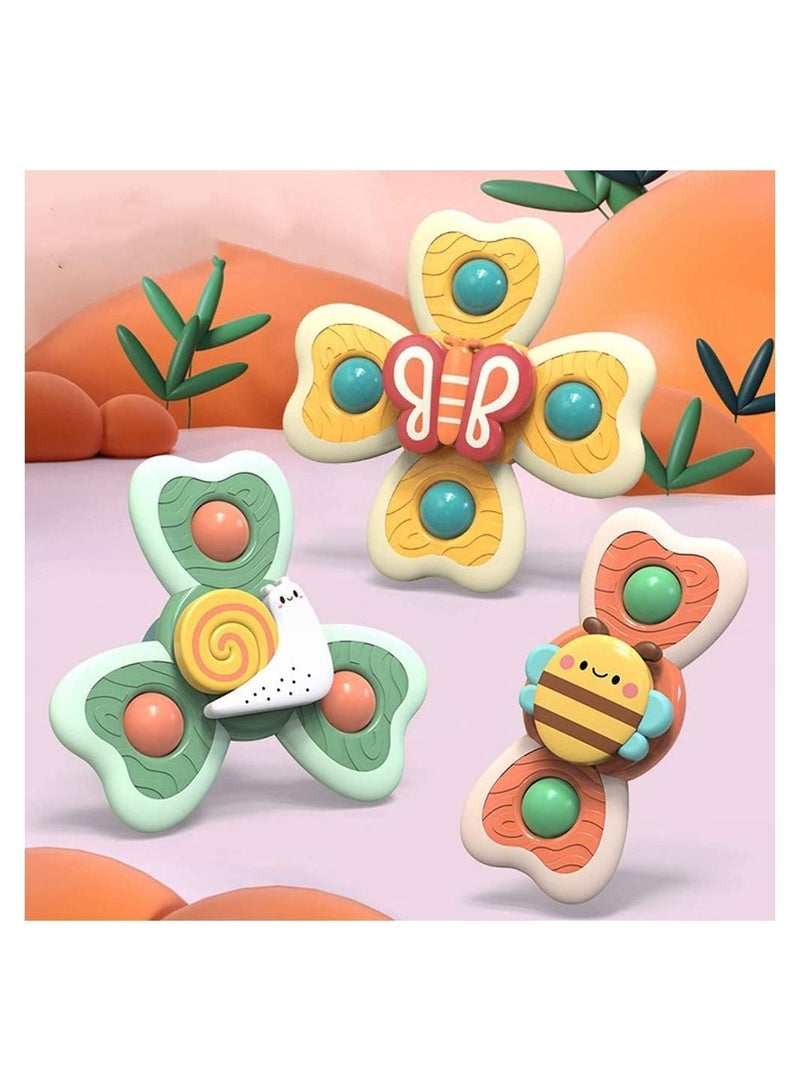 Baby Cup Spinner Toy with Suction Cup, Bath Toys, Cartoon Spinning Lovely Gift for and Children BPA Free 3 Pack