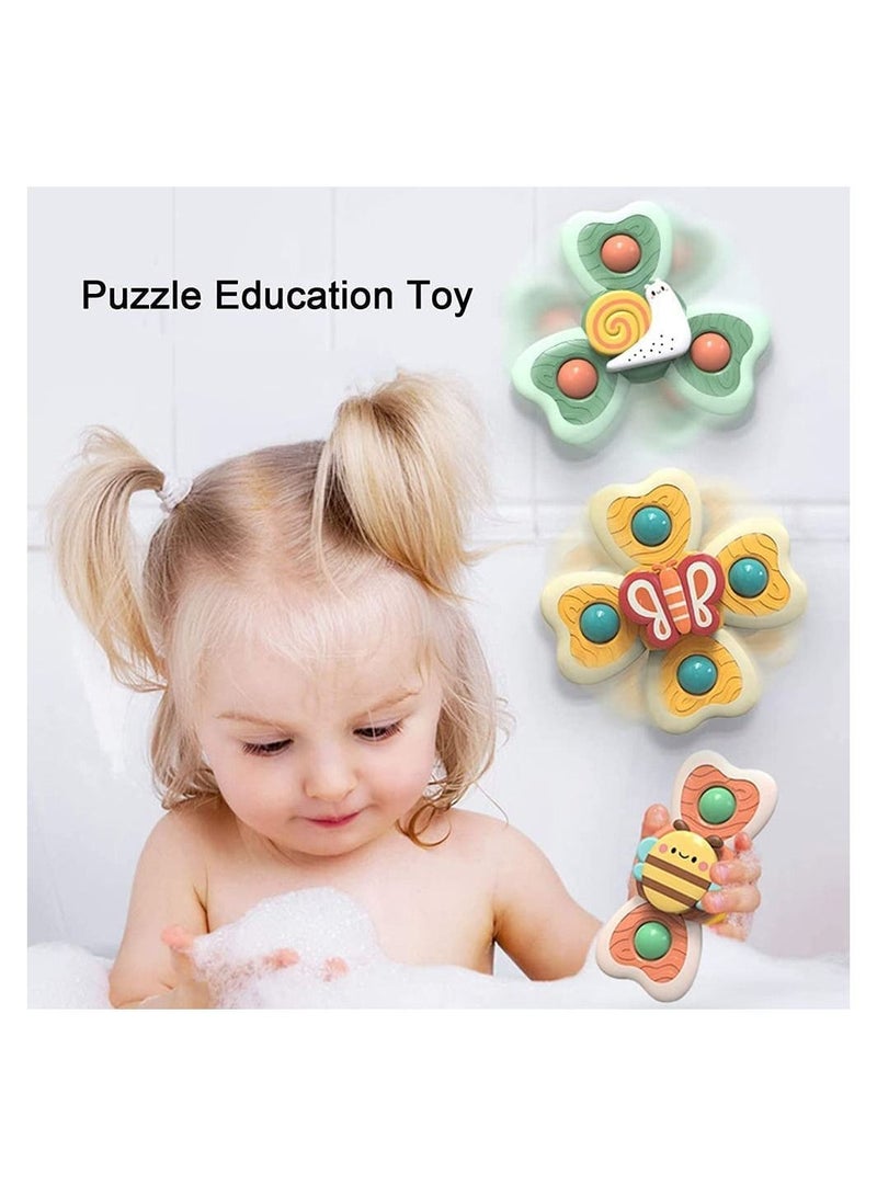 Baby Cup Spinner Toy with Suction Cup, Bath Toys, Cartoon Spinning Lovely Gift for and Children BPA Free 3 Pack