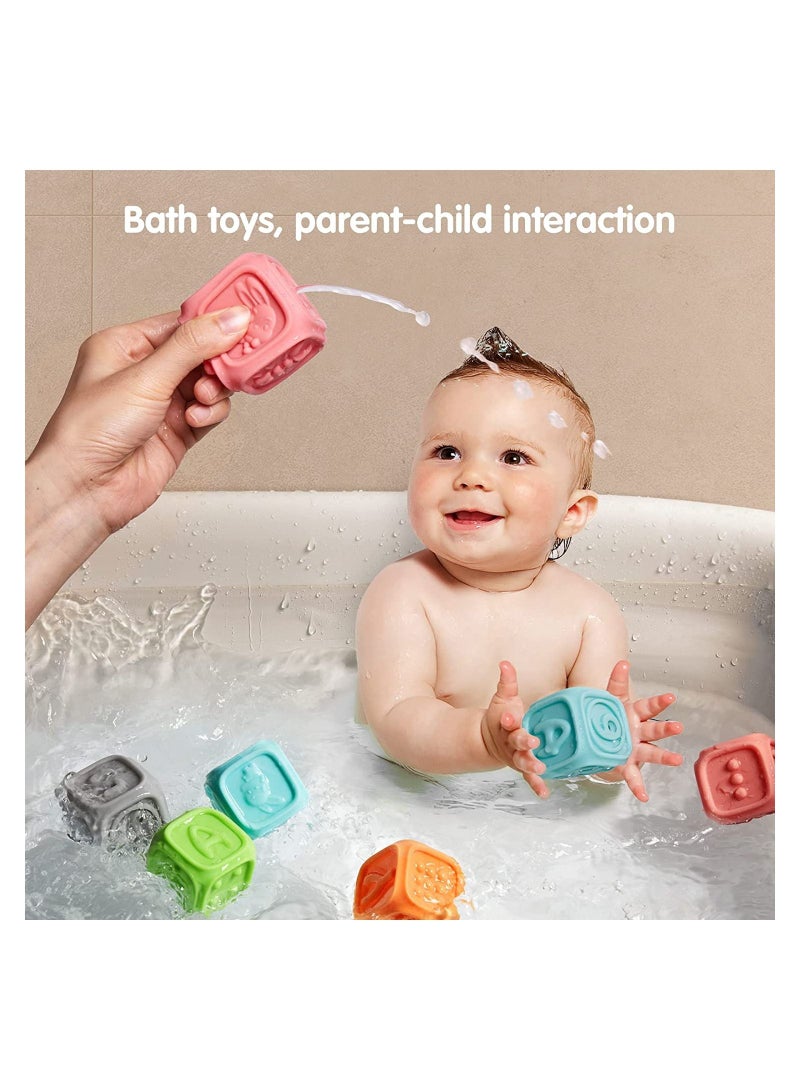 Baby Blocks, Soft Building Blocks Toys Teethers Chewing Toy Educational Squeeze Bath Play with Numbers Animals Shapes Letters for Toddlers 0-3 Years 6 Months and Up 10PCS