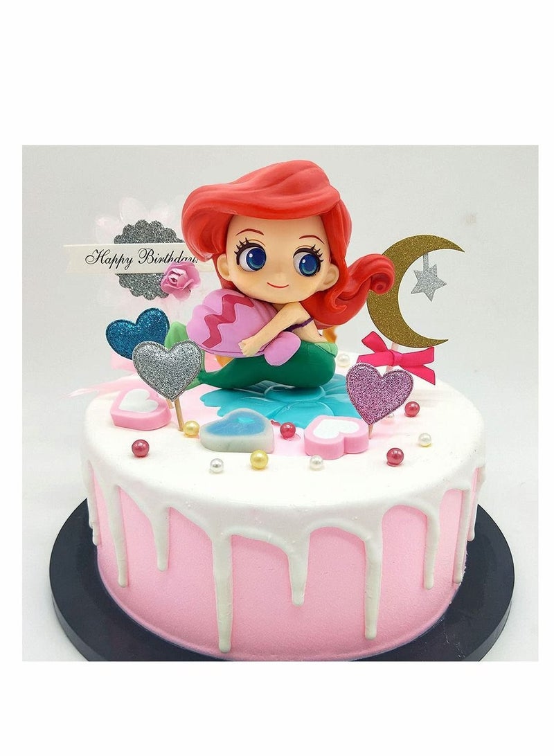 Mermaid Cake Topper Little Cute Doll with Seashell for Under the Sea Decorations, Theme Birthday Party, Baby Shower, Underwater Party