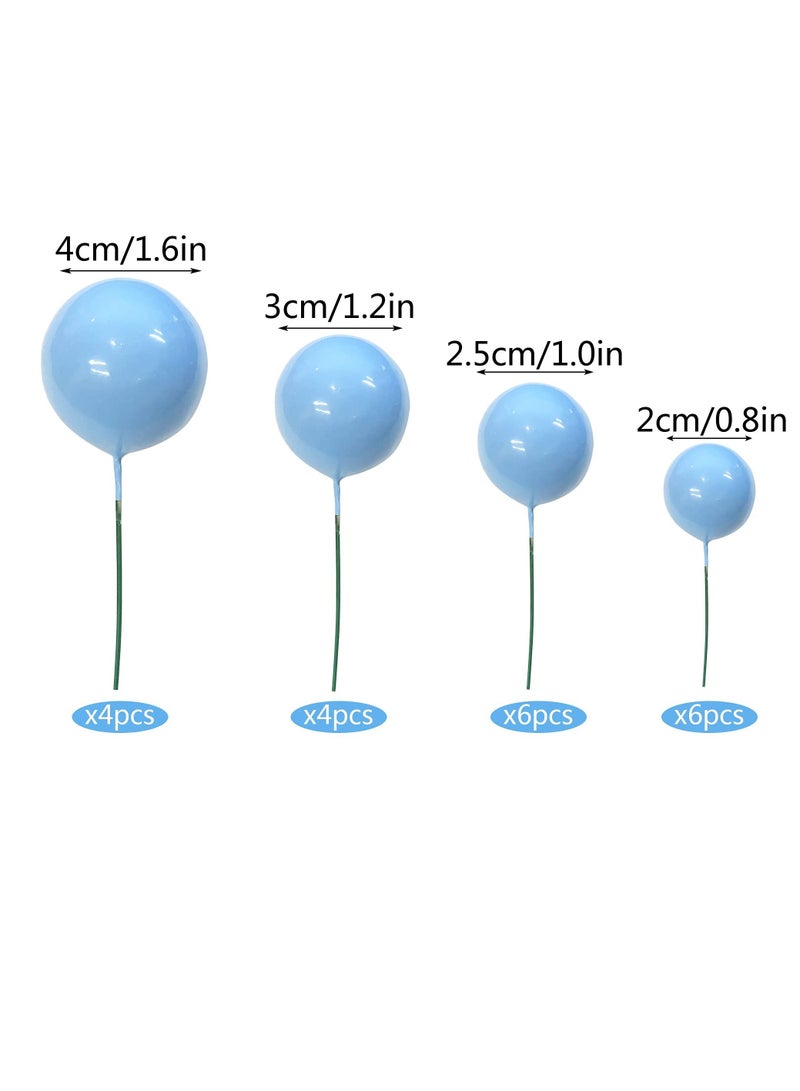 Cake Decoration 20 PCS Mini Balloons Topper Foam Ball Cupcake Picks (Blue)