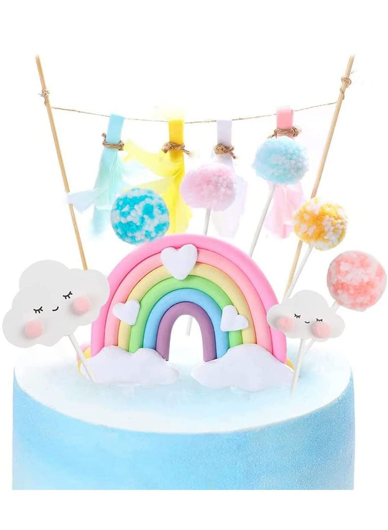 Pastel Rainbow Cake Topper, Birthday Topper Decoration, Cloud Star Balloon for Kids Adults Wedding Baby Shower Party Baking Supplies