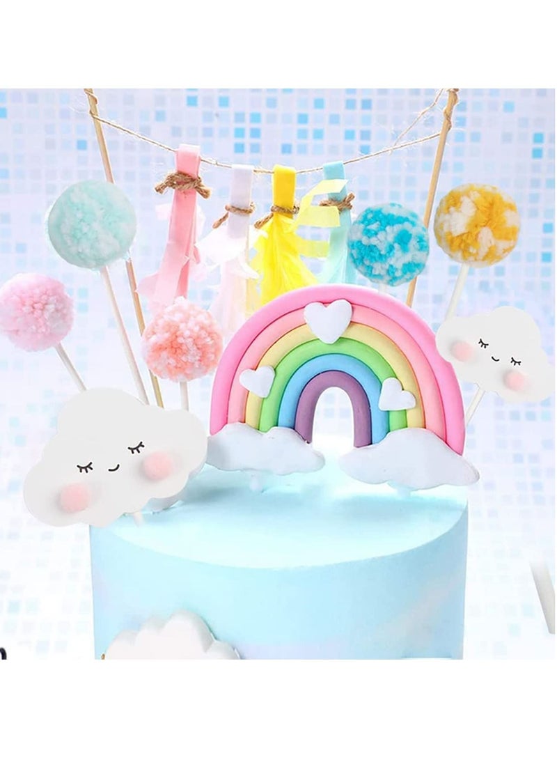 Pastel Rainbow Cake Topper, Birthday Topper Decoration, Cloud Star Balloon for Kids Adults Wedding Baby Shower Party Baking Supplies