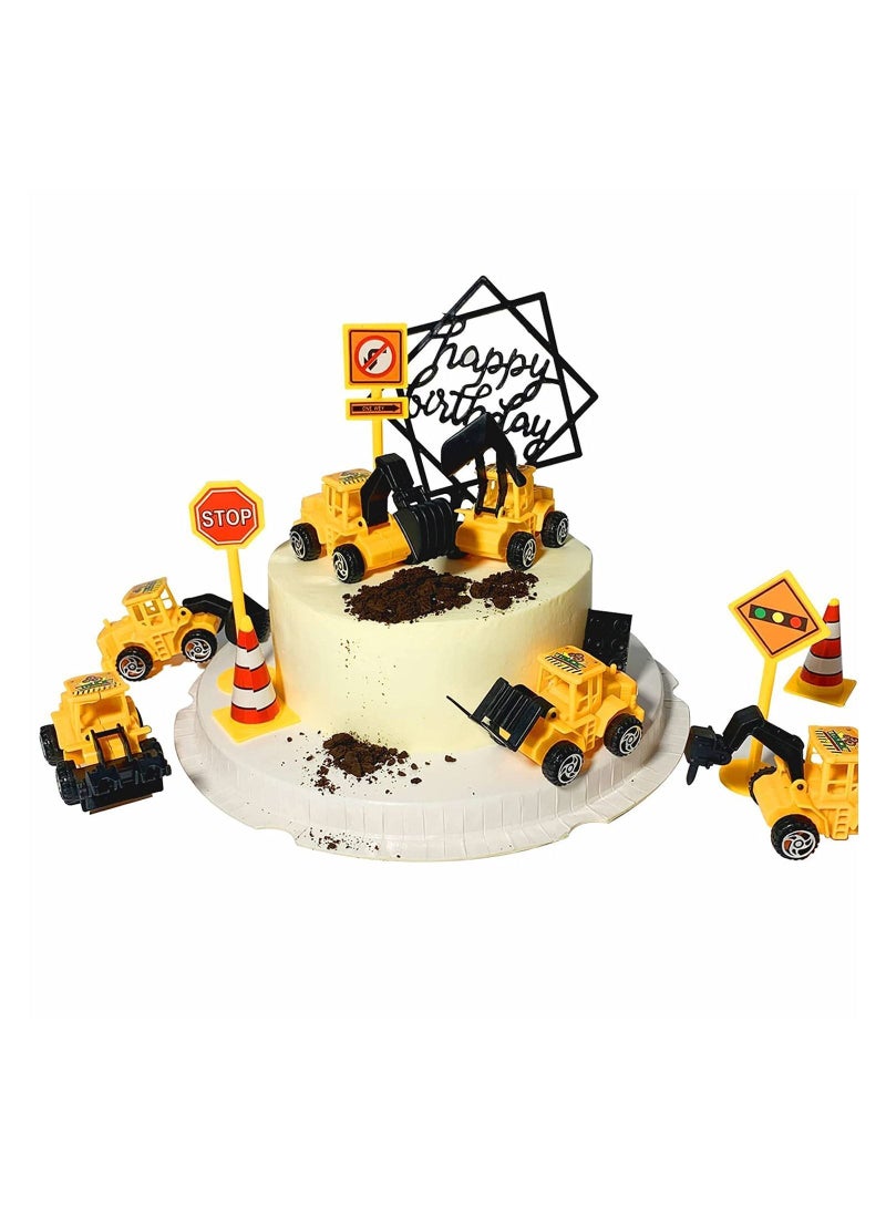 11 pieces Mini Construction Vehicles Cake Decoration Set Truck Toppers Birthday Party Supplies 6 PCS Trucks Toys 5 Pieces Road Sign decorations