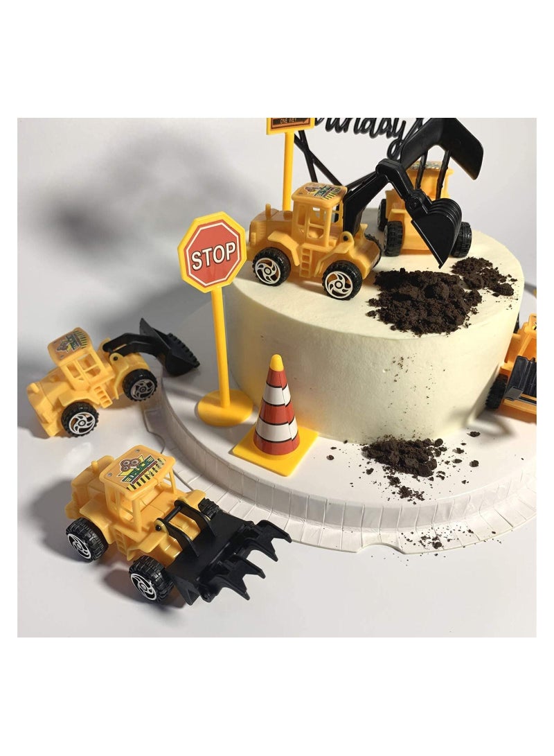 11 pieces Mini Construction Vehicles Cake Decoration Set Truck Toppers Birthday Party Supplies 6 PCS Trucks Toys 5 Pieces Road Sign decorations