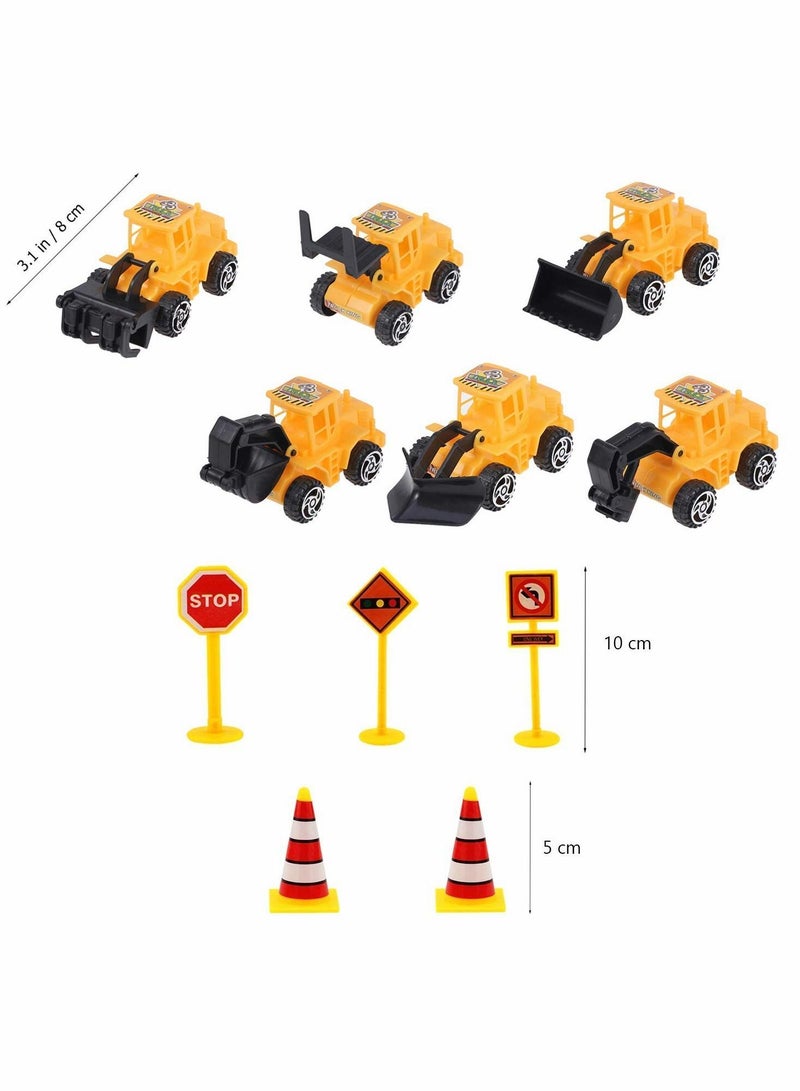 11 pieces Mini Construction Vehicles Cake Decoration Set Truck Toppers Birthday Party Supplies 6 PCS Trucks Toys 5 Pieces Road Sign decorations