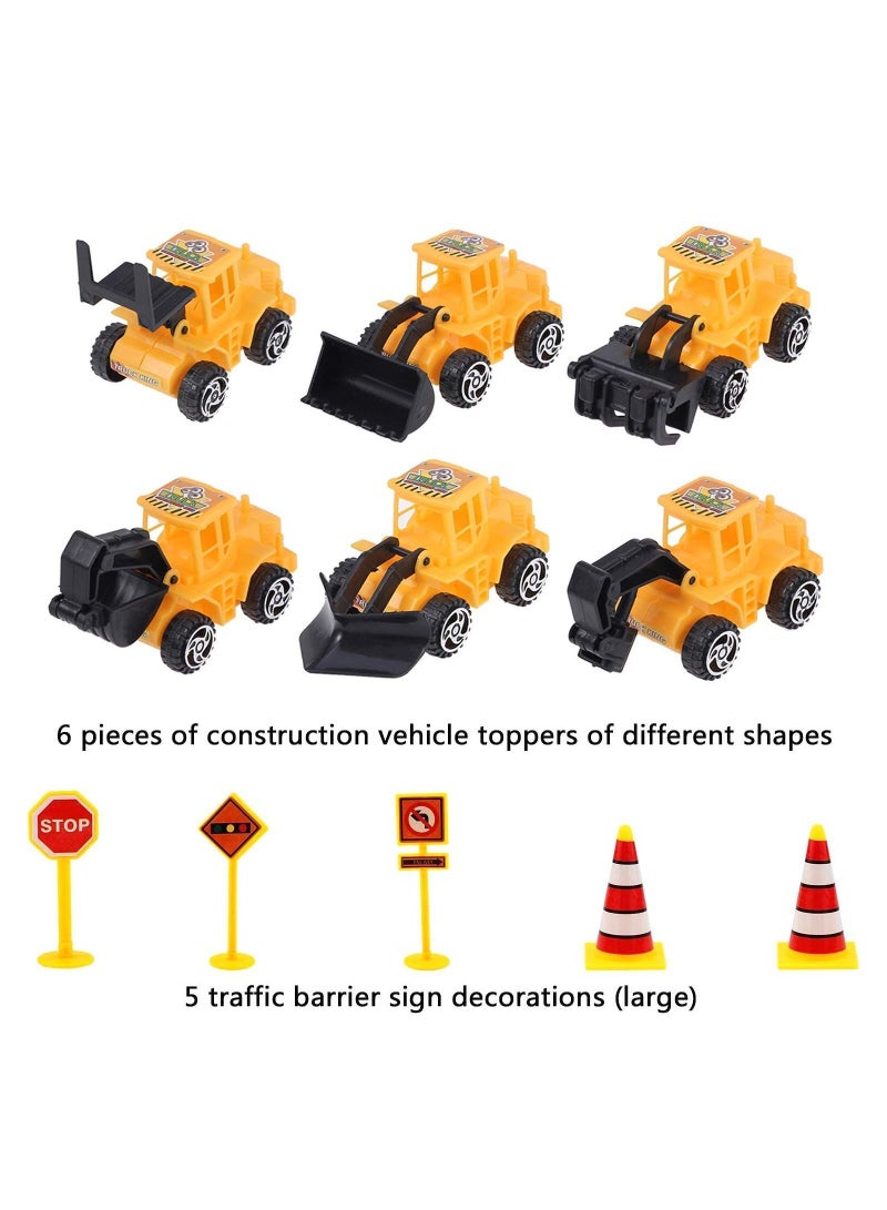 11 pieces Mini Construction Vehicles Cake Decoration Set Truck Toppers Birthday Party Supplies 6 PCS Trucks Toys 5 Pieces Road Sign decorations