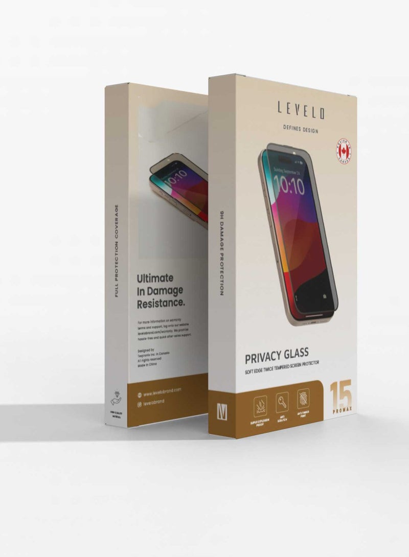 Privacy Soft Edge Twice-Tempered Glass For iPhone 15 Pro Max - Black
