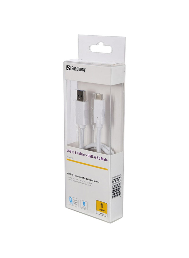 USB-C 3.1 To USB-A 3.0 Charge Cable White