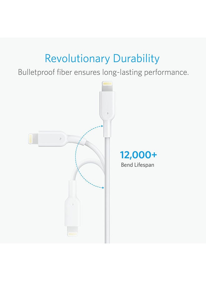 Powerline II Cable (6ft) MFi Certified for iPhone 11/11 Pro/11 Pro Max/Xs/XS Max/XR/X/8/8 Plus/7/7 Plus/6/6 Plus White