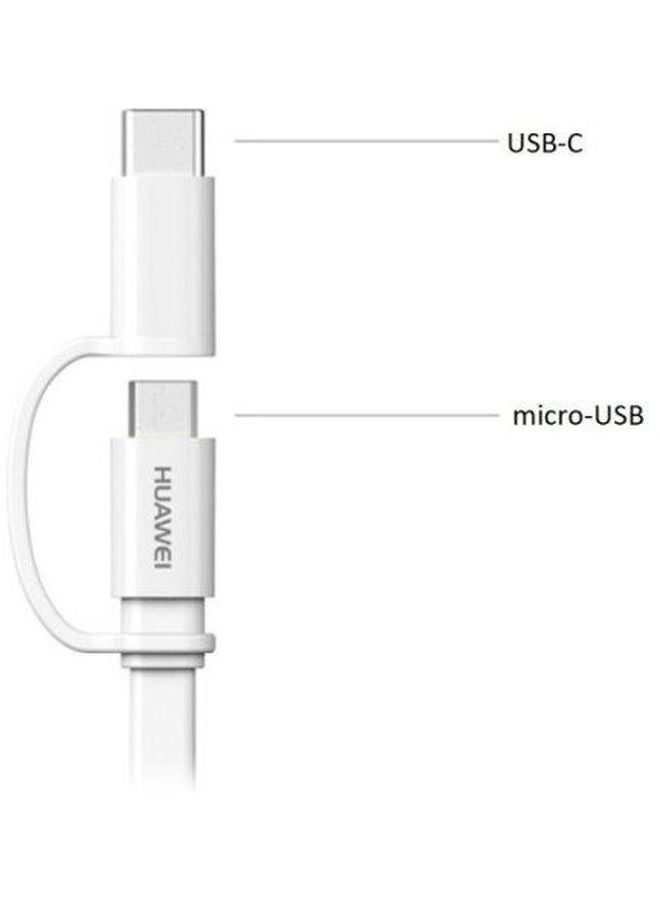 2 in 1 Micro USB and Type C Cable White/Silver