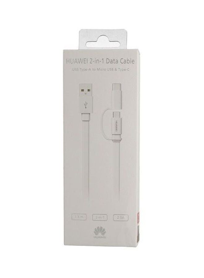 2 in 1 Micro USB and Type C Cable White/Silver