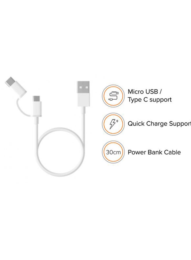 2 in 1 Micro USB and Type C Cable White/Silver
