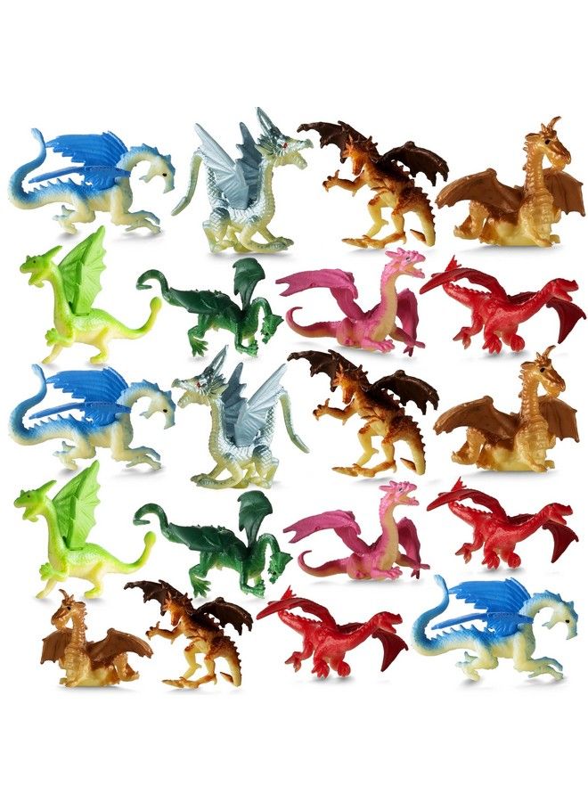 Mini Dragon Toy Figures (Pack Of 36) 2 Inch Plastic Rubbery Dragon Figurines In Assorted Colors And Styles Kids Toys For Birthday Party Favors Decorations Cupcake Toppers And Piñatas