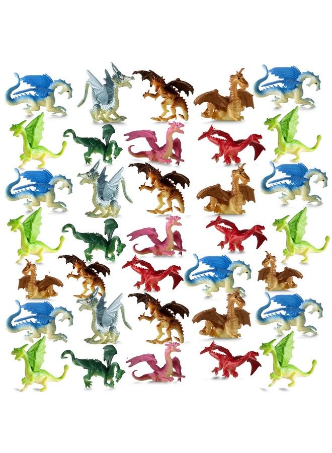 Mini Dragon Toy Figures (Pack Of 36) 2 Inch Plastic Rubbery Dragon Figurines In Assorted Colors And Styles Kids Toys For Birthday Party Favors Decorations Cupcake Toppers And Piñatas