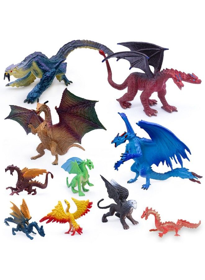 Dragon Toy Figures4Pcs 5 Inch Plastic Dragon Figurines With 6Pcs 3 Inch Mini Dragon Toys In Assorted Colors And Styles Kids Mythical Dragon Toys For Cake Toppers Party Favors (10Pack Dragon)