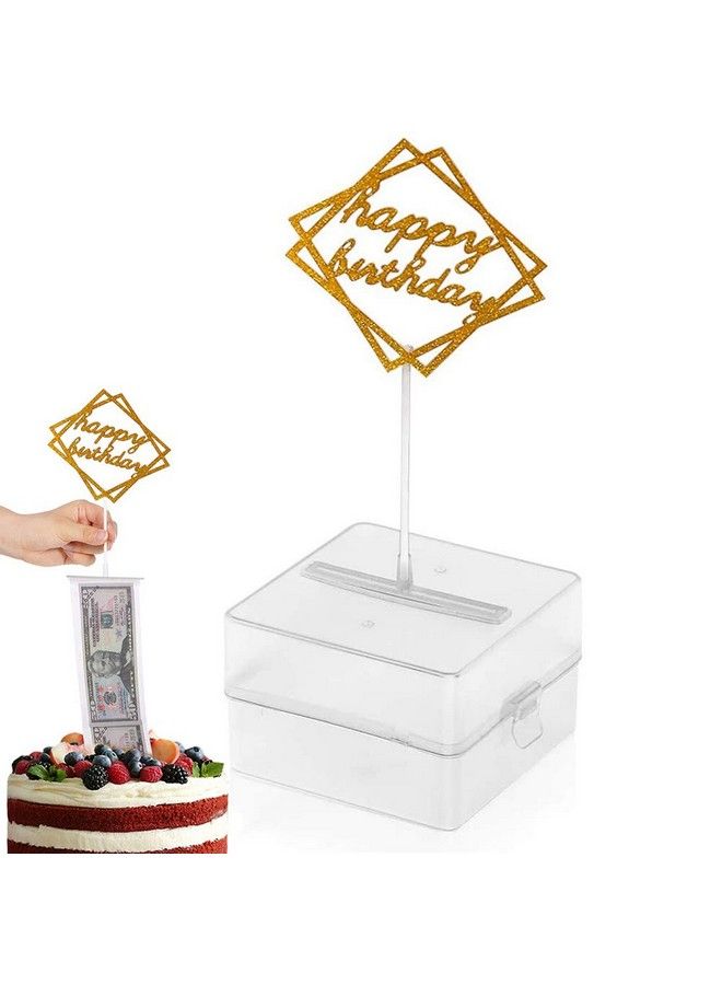 The Money Cake Cake Money Boxcake Money Pull Out Kit Includes 1Pc Clear Foodcontact Safe Box 1Pc Gold Cake Topper 20Pcs Pockets For Birthday Party Cake Decorations