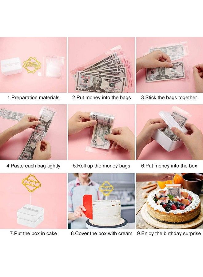 The Money Cake Cake Money Boxcake Money Pull Out Kit Includes 1Pc Clear Foodcontact Safe Box 1Pc Gold Cake Topper 20Pcs Pockets For Birthday Party Cake Decorations