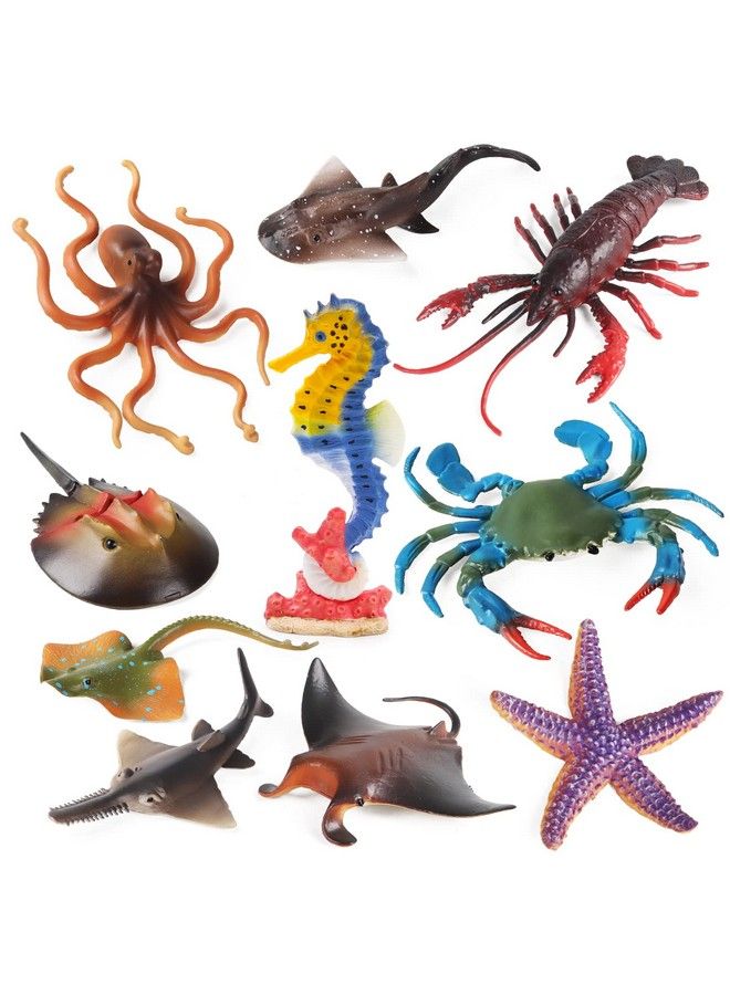 Ocean Sea Animals Toys Figures 10Pcs Large Plastic Sea Creature Toys Ocean Animals Figurines Sea Horse Starfish Crab Lobster Octopus Devilfish Rays Under The Sea Life Figures Cake Toppers Decoration