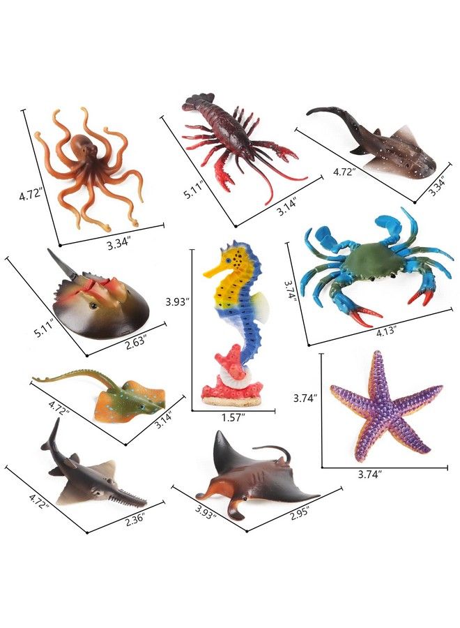 Ocean Sea Animals Toys Figures 10Pcs Large Plastic Sea Creature Toys Ocean Animals Figurines Sea Horse Starfish Crab Lobster Octopus Devilfish Rays Under The Sea Life Figures Cake Toppers Decoration