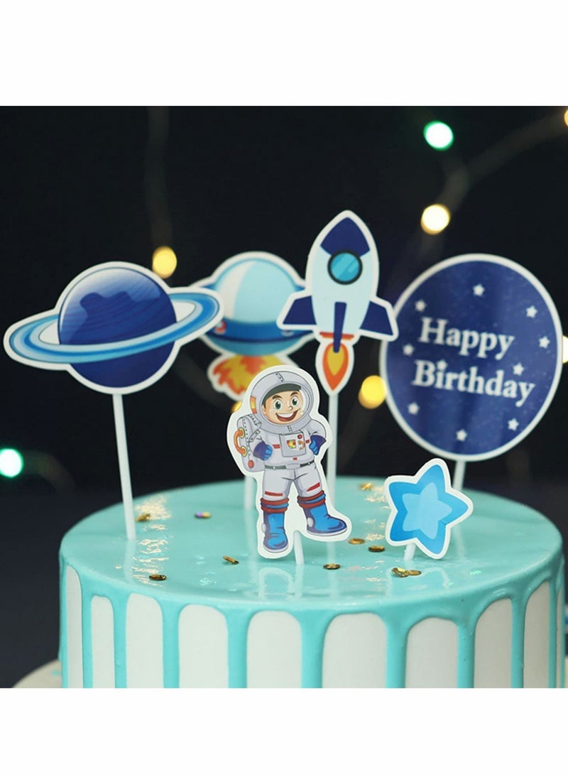 Cake Toppers, Outer Space Astronaut Spaceship, Stars, Orbit, UFO, Moon, Happy Birthday Sign, for Party, Baby Shower, Decoration, Science Projects, Craft Projects (14 PCs)