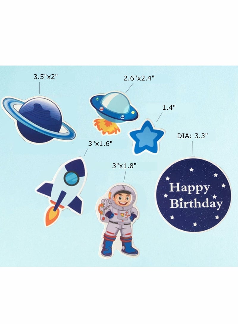 Cake Toppers, Outer Space Astronaut Spaceship, Stars, Orbit, UFO, Moon, Happy Birthday Sign, for Party, Baby Shower, Decoration, Science Projects, Craft Projects (14 PCs)