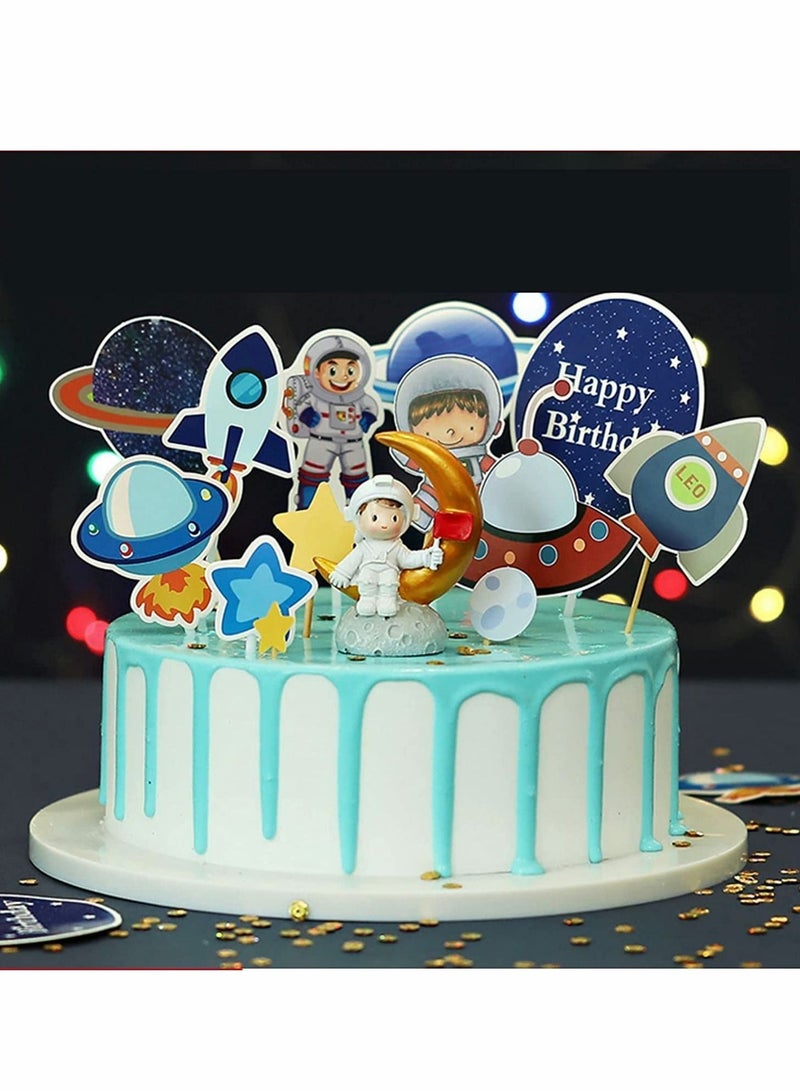 Cake Toppers, Outer Space Astronaut Spaceship, Stars, Orbit, UFO, Moon, Happy Birthday Sign, for Party, Baby Shower, Decoration, Science Projects, Craft Projects (14 PCs)