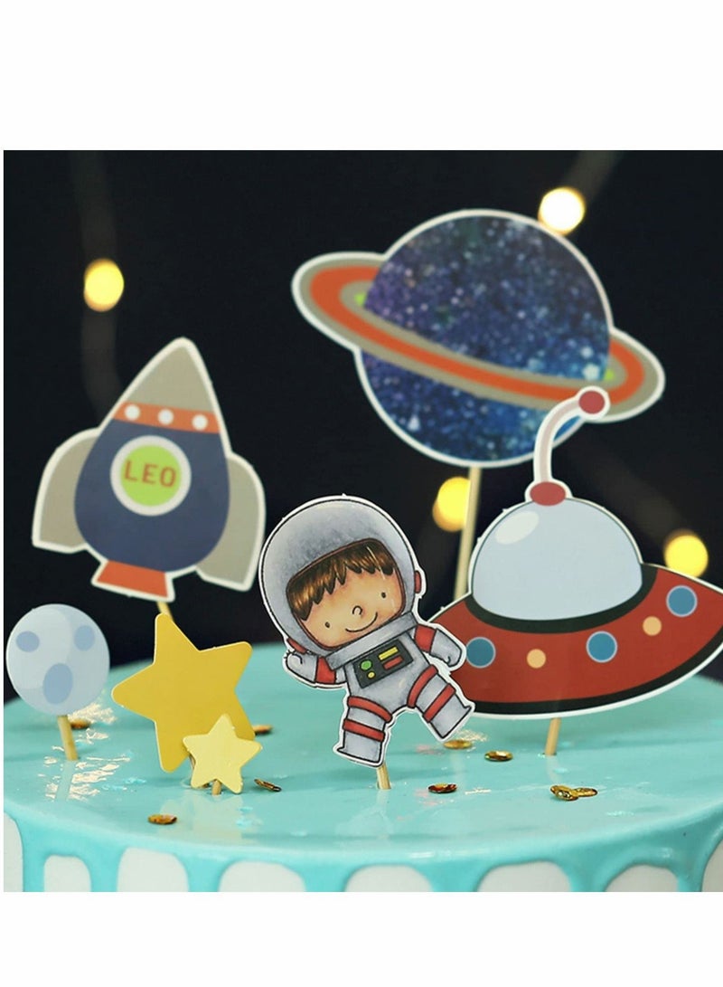 Cake Toppers, Outer Space Astronaut Spaceship, Stars, Orbit, UFO, Moon, Happy Birthday Sign, for Party, Baby Shower, Decoration, Science Projects, Craft Projects (14 PCs)