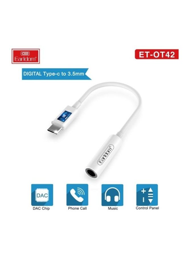 Plug and Play Universal Type C to 3.5mm Headphone Jack Adapter White